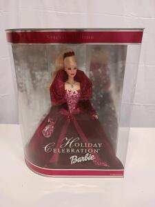 2002 Holiday Celebration Barbie Doll, Special Edition, Burgundy Gown, Mint in Box, Mattel #54445