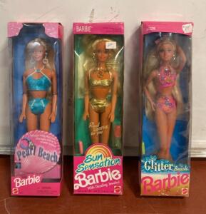 Vintage Mattel Beach-Themed Barbie Dolls (Pearl Beach, Sun Sensation, Glitter Beach Jazzie) ( SP4 )