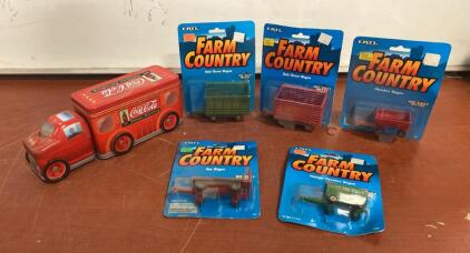 Ertl Farm Country 1/64 Die-Cast Wagons Lot (5) Sealed & Vintage Coca-Cola Delivery Tin Truck ( R8 )