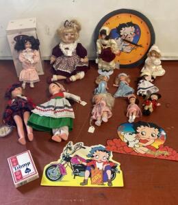 Vintage Porcelain Doll Collection, Betty Boop & Signs, Trump Playing Cards, Collectable Dolls Mixed Lot ( SP3 )