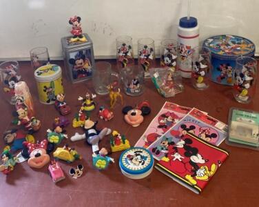 Large Disney Mickey Mouse Collectibles Lot &ndash; Glassware, Figures, Tins, Stationery, 1980s-90s ( R6 )