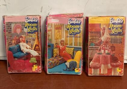 Vintage 1977 Barbie Room Fulls Lot: Living Room, Studio Bedroom, Kitchen, Mattel #7281-7283 ( SP3 )