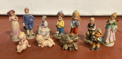 Vintage Porcelain Figurine Lot - Victorian, Kewpie Baby, Children, Bird, 10 Piece Set, 3&ndash;5" Tall ( SP3 )
