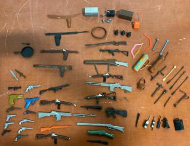 Large Vintage Action Figure Accessory Lot - 62 Toy Guns, Bows, Arrows, Holsters, Gear 1970s&ndash;1990s ( SP3 )