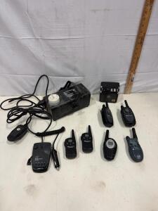 Assorted Two-Way Radios Midland GXT, Motorola T5000, Cobra MicroTalk, Fog Machine, Radar Detector, Mini Amp