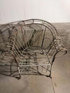 Vintage Wire Armchair Frame, Steel Construction, Curled Feet, 32&rdquo; Tall, Restoration Project