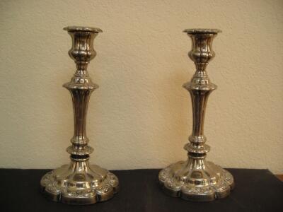 Pair of Ornate Silver Candlesticks, 7" Tall, Baroque Revival Design