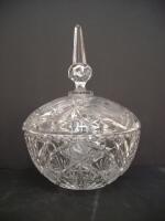 Cut Crystal Candy Jar with Lid, Frosted Rose Motif, 6-7" Diameter, Deep Cut Pattern ( R12 )