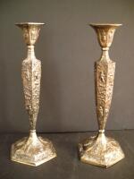 Bursch & Co. Silver-Plated Candlesticks, Model 3966, 11" Tall, Embossed Design ( R12 )
