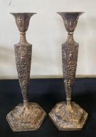 Bursch & Co. Silver-Plated Candlesticks, Model 3966, 11" Tall, Embossed Design ( R12 ) - 2
