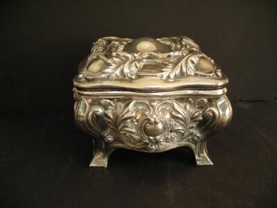 Antique Silver Jewelry Box with Ornate Floral Design and Markings ( R12 )