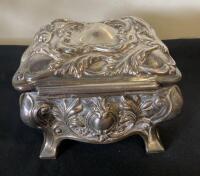 Antique Silver Jewelry Box with Ornate Floral Design and Markings ( R12 ) - 2