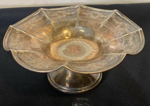 Forbes Sheffield Reproduction Silver-Plated Pedestal Compote, Floral Engraved, 8&ndash;10" Diameter ( R12 )