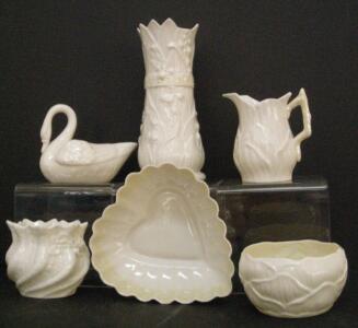 Vintage Belleek Ireland Parian Porcelain Collection &ndash; Swan Bowl Vase Creamer & Decorative Pieces ( R12 )