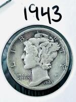 1942 & 1943 Mercury Liberty Dimes, 90% Silver, Circulated, Philadelphia Mint Likely - 3