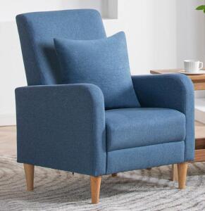 Modern Blue Fabric Accent Chair with Solid Rubber Wood Legs, 26.8&rdquo;W x 29.1&rdquo;D x 35.4&rdquo;H, 300 lb Capacity