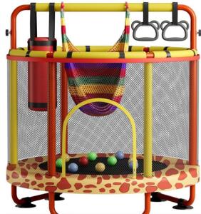 ZCMHAXJ 55" Toddler Trampoline with Enclosure, Giraffe Print, Gymnastics Bar, Accessories