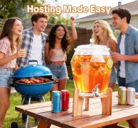 28" Cocktail Folding Table & 2-Pack Glass Beverage Dispenser Set (2.5 Gal, Wood Stand, Spigot) - 9