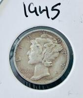 1944 & 1945 Mercury Silver Dimes - Winged Liberty Head, 90% Silver, Adolph Weinman Design - 2