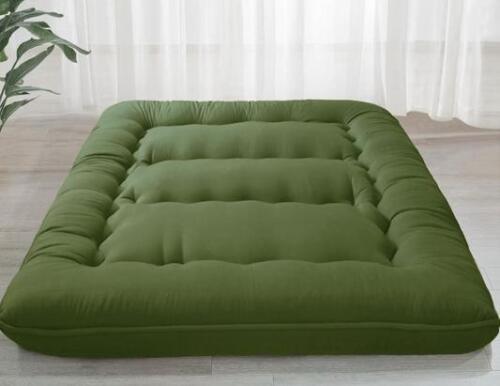 Queen Size 6" Thick Green Quilted Futon Mattress with Washable Cover and Storage Bag