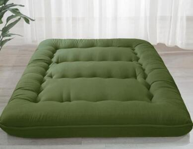 Queen Size 6" Thick Green Quilted Futon Mattress with Washable Cover and Storage Bag