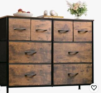 WLIVE Minimalist Wide 8-Drawer Fabric Dresser, Rustic Brown, 39.4" W x 11.8" D x 30.4" H