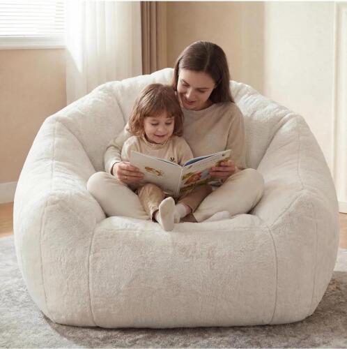 HUGHEAVEN Max Giant Bean Bag Chair, Beige, 73.2"x38.6"x30.7", High-Resilience Foam
