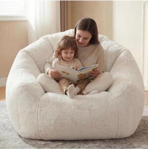 HUGHEAVEN Max Giant Bean Bag Chair, Beige, 73.2"x38.6"x30.7", High-Resilience Foam
