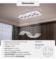 HAILUNBAO Kitchen Island Rectangular Crystal Raindrop Chandelier, Green Wave-Shaped Stone Light for Kitchen Romantic Artistic Dining Room Lamps Luxurious Elegant Chrome Light Stairway Chandeliers - 2