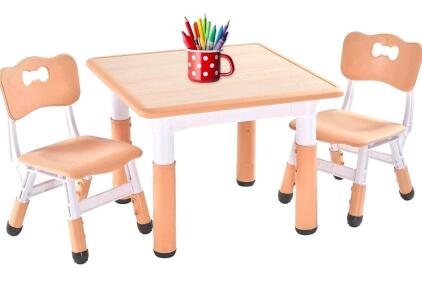 Adjustable Kids Table and 2 Chair Set, 3 Heights, 220lb Capacity, 23.6"x23.6", Ages 3-8, CE CPC
