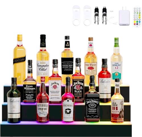 3-Tier 30-Inch Translucent Acrylic LED Bar Shelf with Multi-Color Lighting and Remote/App Control
