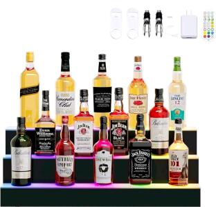 3-Tier 30-Inch Translucent Acrylic LED Bar Shelf with Multi-Color Lighting and Remote/App Control