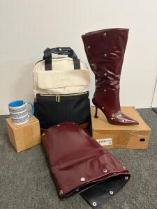 VOMIRA Women's Burgundy Knee High Stiletto Boots with Detachable Panel, Wide Calf Fit