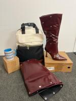 VOMIRA Women's Burgundy Knee High Stiletto Boots with Detachable Panel, Wide Calf Fit