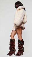 VOMIRA Women's Burgundy Knee High Stiletto Boots with Detachable Panel, Wide Calf Fit - 5