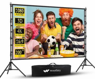Wootfairy 200" 16:9 Outdoor/Indoor Projector Screen Kit, Double-Sided, 4K/1080p, Portable Stand