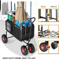 Multi-Functional Folding Wagon with Bench Seat, 500 lbs Capacity, All-Terrain Wheels - 4