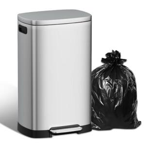 Innovaze 13-Gallon Stainless Steel Step-On Kitchen Trash Can with Slow-Close Lid