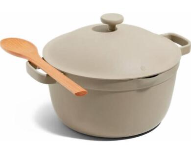 5.5-Quart Multi-Functional Ceramic Nonstick Dutch Oven with Built-In Strainer Lid retails $149.99