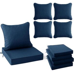 SUAVISUN Patio Chair Cushion Set, Navy, Water Resistant, 19x19/22x22/24x24 Inch, 28D Foam, Ties, set of 4