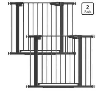 Cumbor Adjustable Baby & Pet Gate 2-Pack, 30"-40.6" Wide, 30.5" Tall, Double Lock, Black Steel