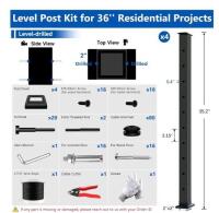 Zylorix 36" Modular 12-16FT Black T304 Cable Railing Post Kit with 4 Posts & 177FT Wire Rope - 4