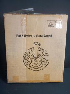 22" Round Fillable Patio Umbrella Base, Black, Supports 1.5"/1.9" Poles, Holds Up to 102 lbs
