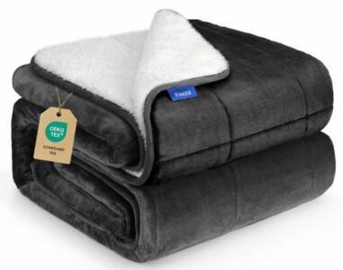 Piwosa Fuzzy Sherpa Weighted Blanket Grey, King/Cal King 88"x104", 25 lb, 7 Layers, OEKO-TEX