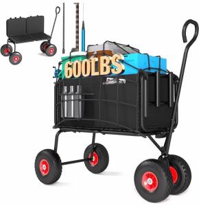 HWPZE GDC-001BK 3-in-1 Folding Wagon, 600 lbs Capacity, Bench Seat, All-Terrain, Black