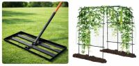 30"x10" Heavy-Duty Lawn Leveling Rake & 75"x71"x87" Steel Garden Arch Trellis with Nylon Netting