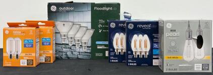Bulk Lot GE LED Bulbs: PAR38 Outdoor Floodlight, Relax T14, Pearl ST19, Reveal Candelabra, 21 Bulbs