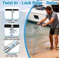 BUZZLETT 47.2" Stainless Steel Sand Anchor, T-Handle, Jam Cleat, Auger, Boat Beach Stake - 4