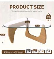Modern Glass Top Coffee Table, Noguchi-style, Triangular Shape, 50" x 37.5" x 16", Light Oak Finish - 2