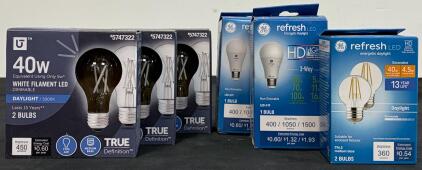 Mixed Lot LED Bulb Collection: GE Refresh & True Definition, Multiple Styles & Wattages
